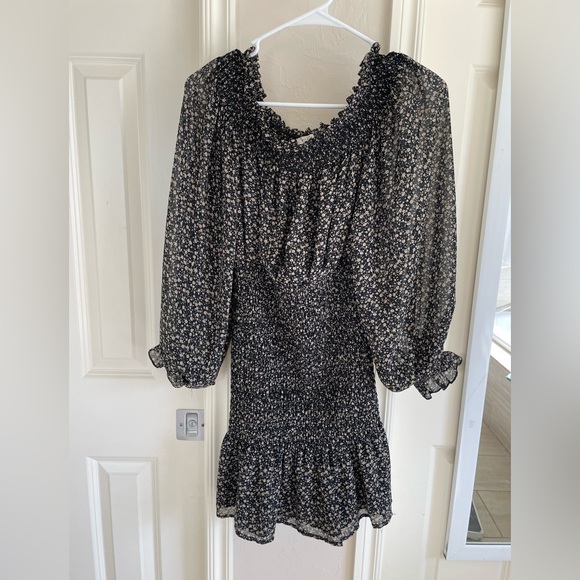 Mable- Off The Shoulder Ditsy Floral Puff Sleeve Dress - Picture 1 of 5